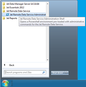 Launching the Jet Remorte Data Service Admin Shell